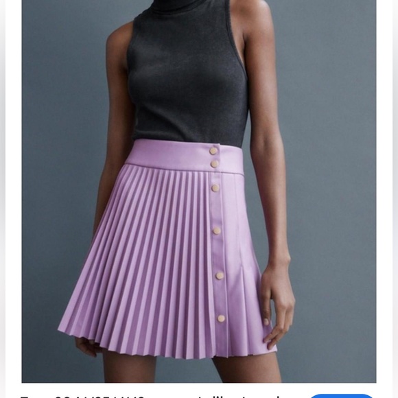 Lavender Pleated Mini Skirt with Button Detail - Picture 8 of 8